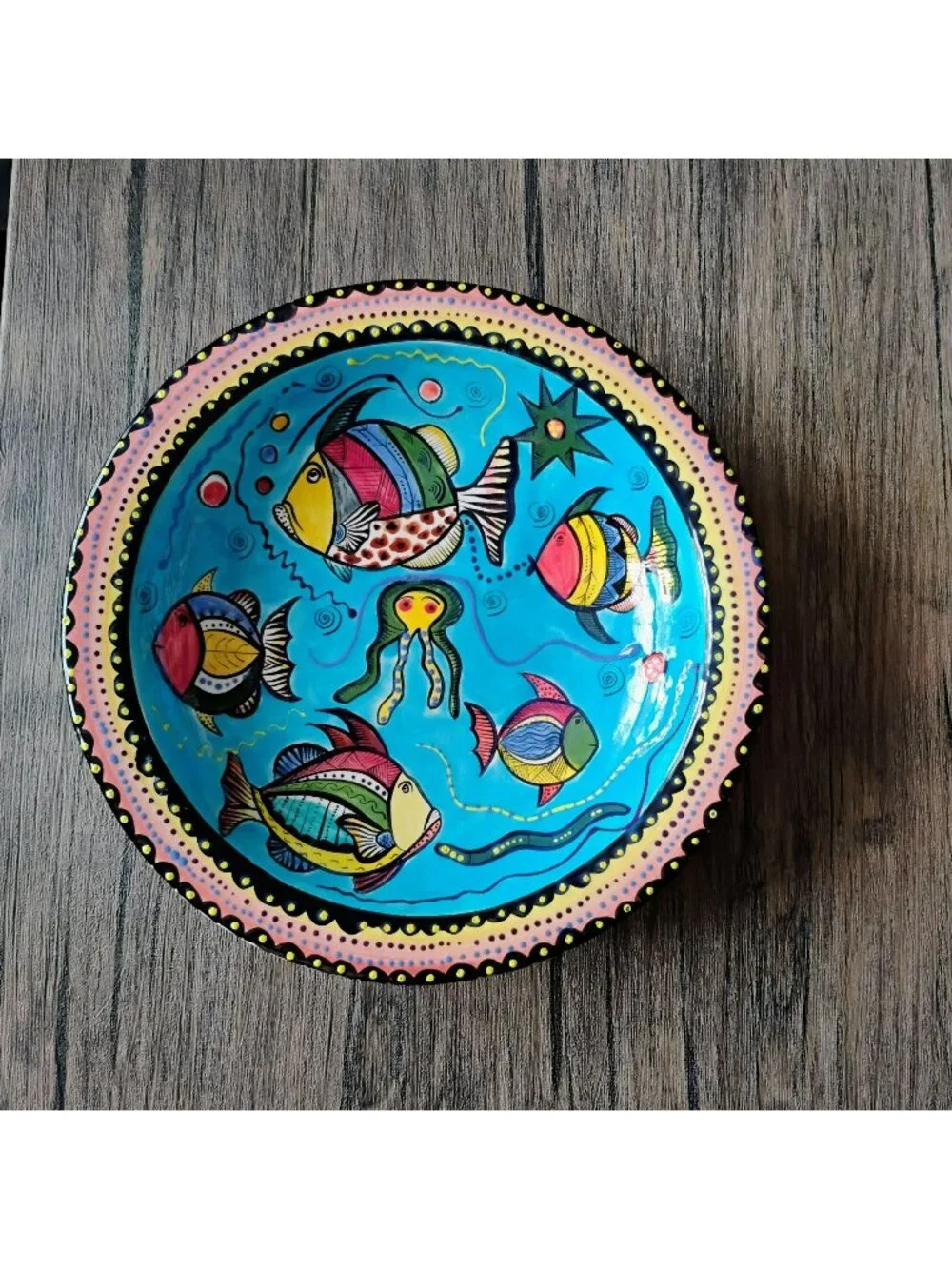 Vintage Penzo Pottery Zimbabwe 10” Fish Bowl Signed David Sipanda 2000 Folk Art